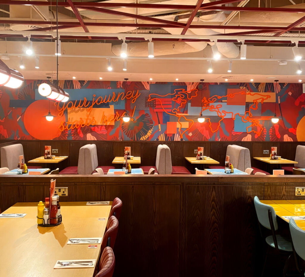Interior view of Sanfords American Diner at Glasgow International Airport